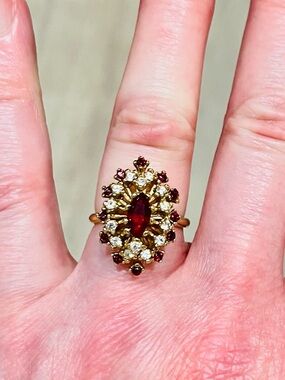 Vintage 1980s Ruby Tone Marquise Halo Cocktail Ring Size 6.25